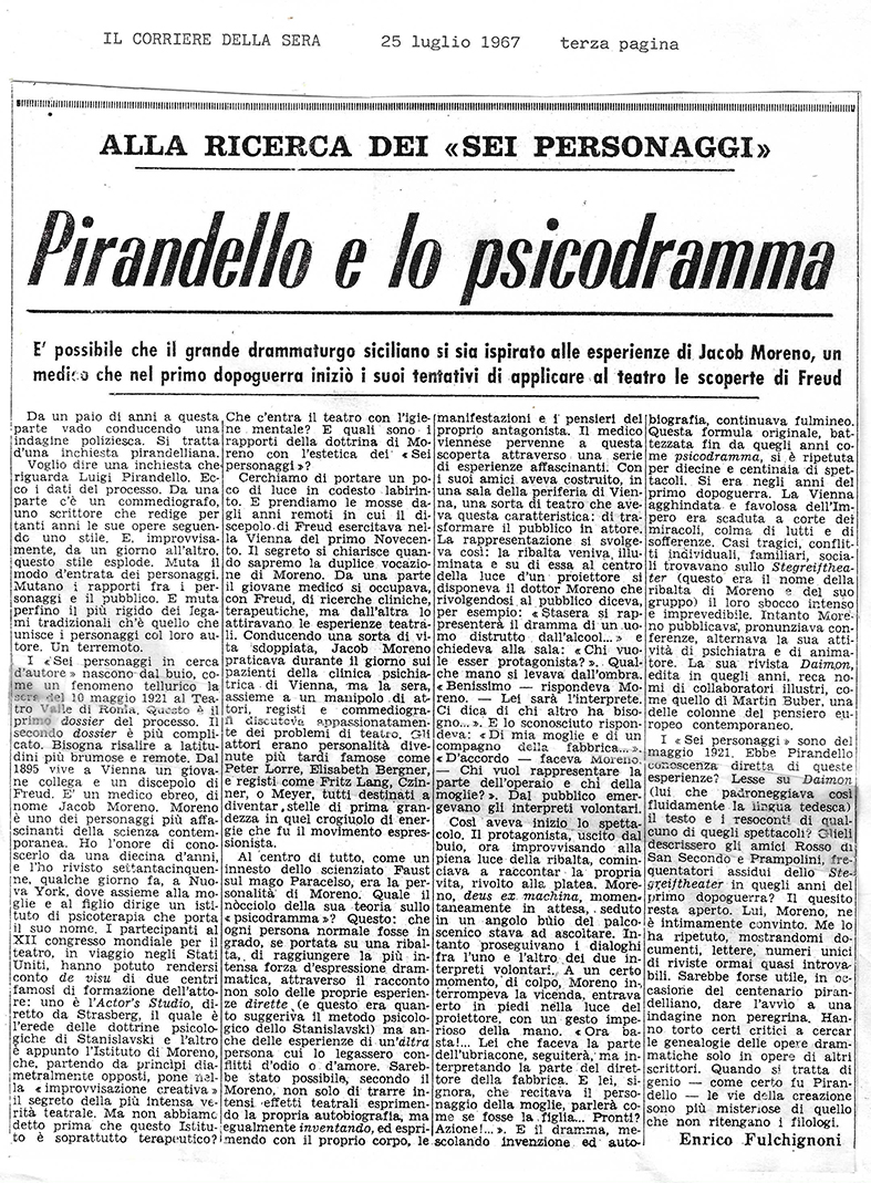 Fulchignoni-Pirandello e lo Psicodrama Fulchignoni